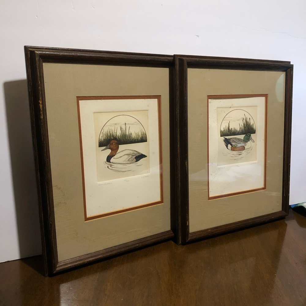 2258 Set Canvas Back /Shoveler Duck Prints by L. DuBose Signed & Numbered Framed